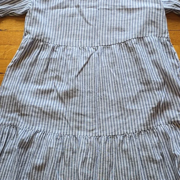 Beach Lunch Lounge, Luca Linen A-Line Prairie Dress, Striped Puff Sleeve, Size L - Picture 6 of 12